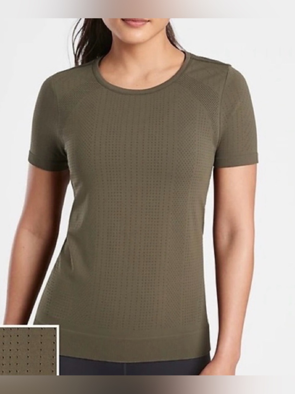 Athleta In Motion Seamless Tee, Glacier Olive Green, Large